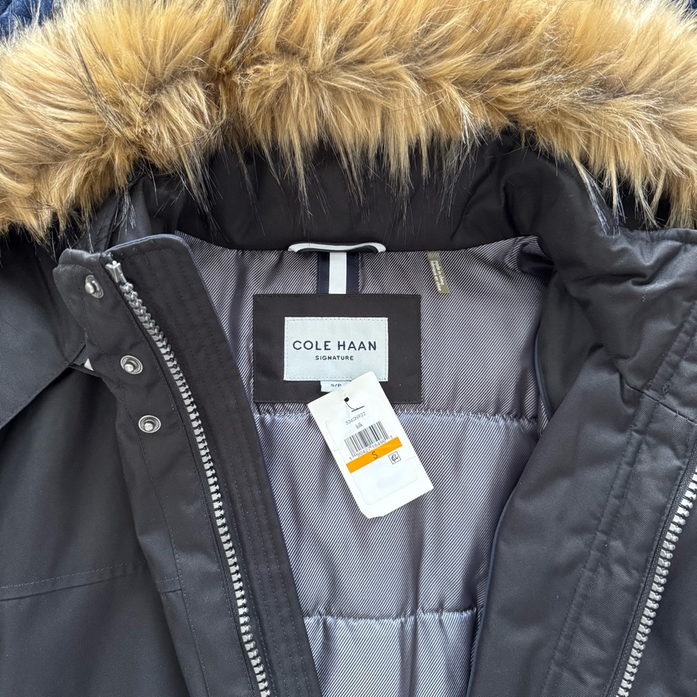 Cole Haan Men’s SMALL Black Jacket with Faux Fur Hood - Picture 7 of 9